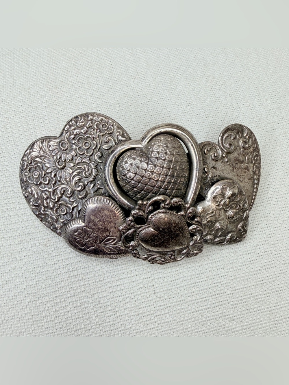 Vintage Made in France Silver Tone Heart Hair Barrette Romantic Victorian Style